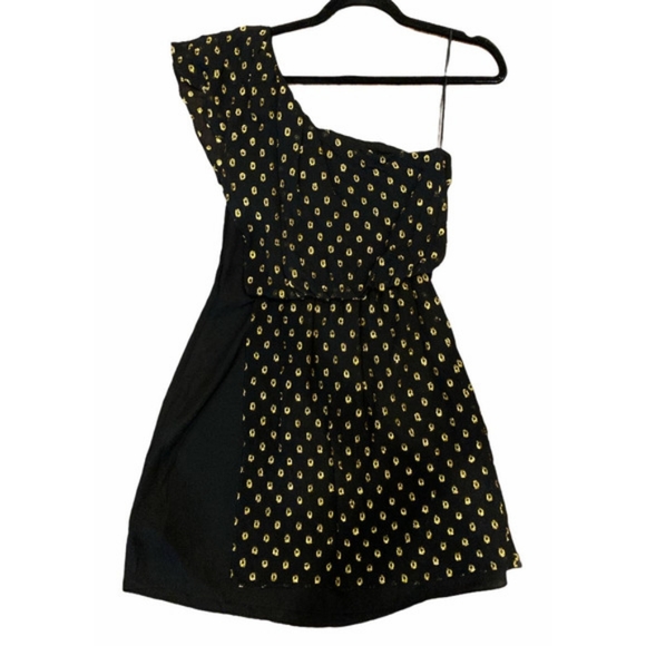 Designer Greylin Asymmetric Black & Gold Foil Silk Dress for Anthropologie - Picture 5 of 6